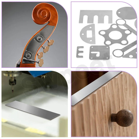 Various uses of Ten Piece 304 Stainless Steel Shim Stock Kit One Inch By Six Inch By 0.004 Inch Thick shown in applications.