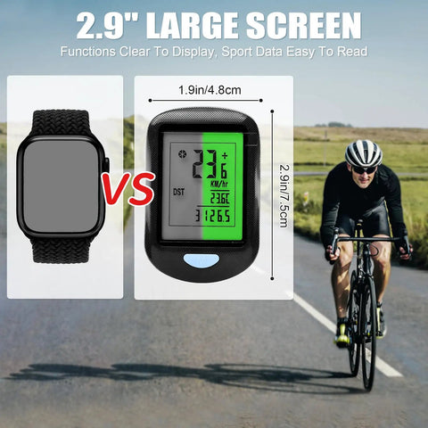 Comparison of a smartwatch with a Wireless Bike Computer For Road And Mountain Bikes With A 2.9 Inch LCD Backlit Screen