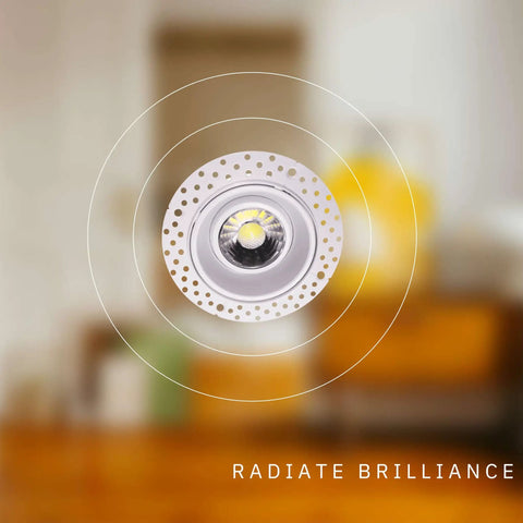 Trimless 2 Inch Gimbal Round LED Downlight Luminaire White Finish Dimmable 8W 65W Equivalent shown in living room setting