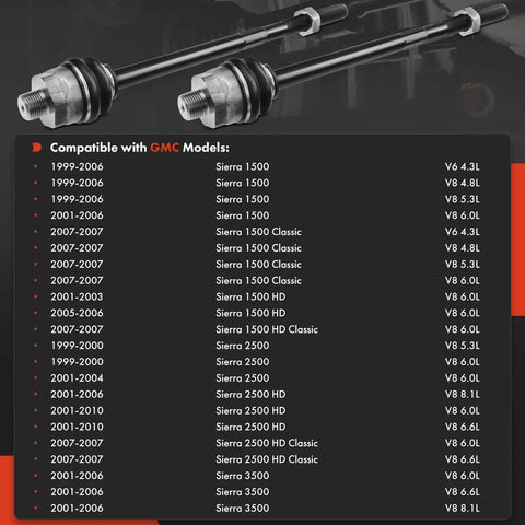Front Inner Tie Rod End For Chevy GMC Cadillac Trucks And SUVs Bolt On Direct Replacement Fits Silverado Avalanche Suburban Tahoe Yukon Escalade And More 1999 2010 Replace Worn Steering Linkage For A Smooth Ride. Steel front inner tie rod ends for GMC Sierra fitment chart.