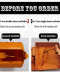 Two views of Chain Bag Container For Overhead Manual Bridge Hoist Crane Chain Storage: narrow-opening and wide-opening styles in orange PVC.