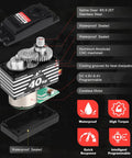 Waterproof 40Kg High Torque RC Steering Servo With Coreless Motor And All Metal Gears, HV 4.8-8.4V, diagram and features