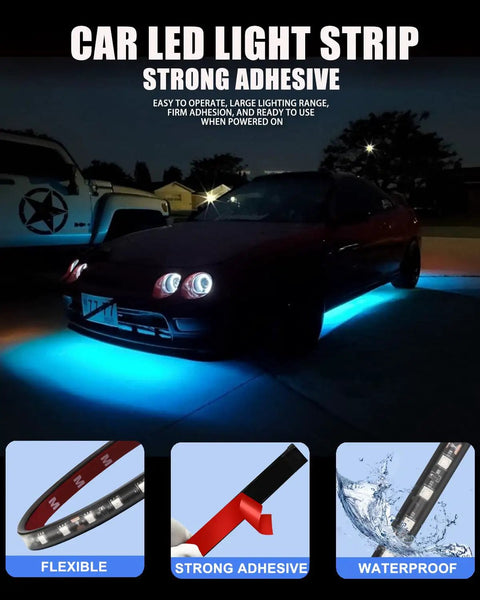Car with Ice Blue 12V LED Light Strips Waterproof 32cm Pack Of 4 For Cars Motorcycles Golf Carts Boats Marine Interior Exterior Underglow