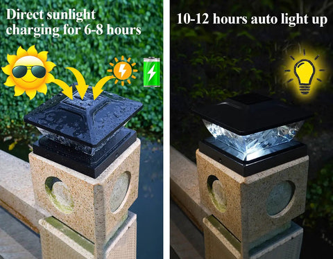 Lit 11 Pack Solar Post Cap Lights Warm White LED Outdoor Lighting for Fence Posts 4x4 Waterproof IP65 charging and lit up