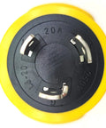 Badass Ev Charge Adapter Nema L6-20p To 14-50r Twist Lock Plug, 20 Amp 250 Volt Copper Connection, round black and yellow L6-20p plug.