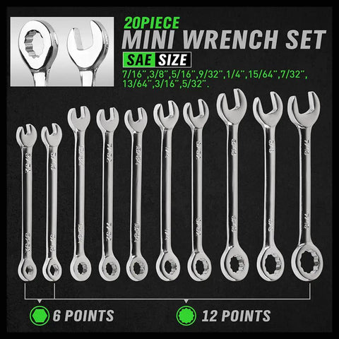Tiny But Mighty 22-Piece Mini Wrench Set For Tight Spaces Handy Alloy Wrenches 6/12-Point SAE Sizes with Display