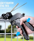 Hand using Stainless Steel Cable Tie Gun Kit With 200 Metal Zip Ties In Two Sizes And Tensioning And Cutting Tool