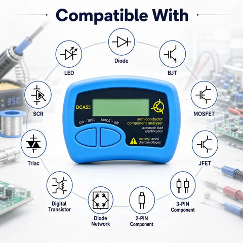 Upgraded Automatic Semiconductor Tester Compatible With Dca55 Analyzer showing compatibility icons for various components.