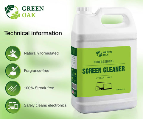 Green Oak professional screen cleaner refill gallon jug with green label for LCD/LED screens