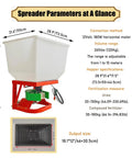 Tow Behind Front Mount Broadcast Spreader For ATV Or Tractor 265Lb Capacity with hopper dimensions and specifications.