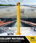 Tough As Nails Six Pack Forty Eight Inch Safety Bollard Posts Featuring Four Point Five Inch Steel Pipe Diameter No Sweat Bolt Down Design Bright Yellow High Visibility Vehicle Shields For Garage And Sidewalk Barriers in weather-resistant settings.