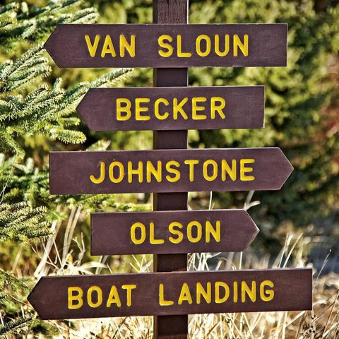 Wooden directional signs with names crafted using 2.25 Inch Router Letter Template Set With 99 Interlocking Pieces State Park Font