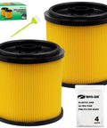 Two Pack Standard Cartridge Filter Replacement For VCFS Fits 5 To 16 Gallon Wet Dry Vacuums And VBV1210 shown with brush and filter bags
