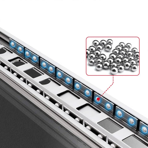 Soft Close Drawer Slides 12 Inch Beefy Heavy Duty 100 Pound Ball Bearing Full Extension Side Mount Cabinet Slides For Kitchen Bathroom And Office 5 Pairs Easy Install Easy Release Clips Quiet Operation close-up of ball bearings in steel slide