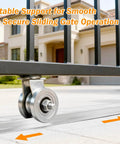 Heavy Duty 12 Foot V Track For Sliding Gates In Galvanized Steel Inverted V Groove Rail with rolling gate installed on a driveway.