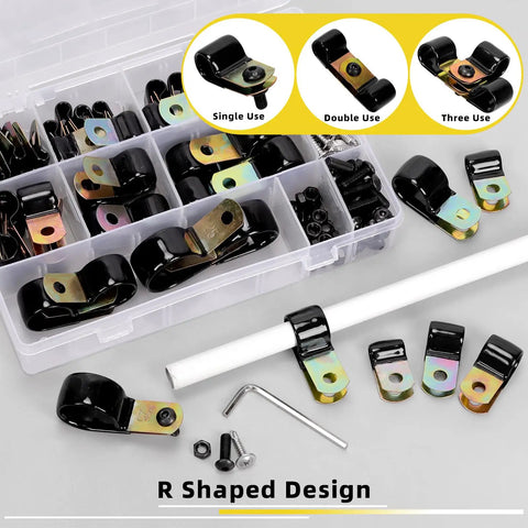 160 Piece Heavy Duty Vinyl Coated Cable Clamp Kit With Screws 9 Sizes From 5mm To 25mm Galvanized Steel Cushioned P Clips