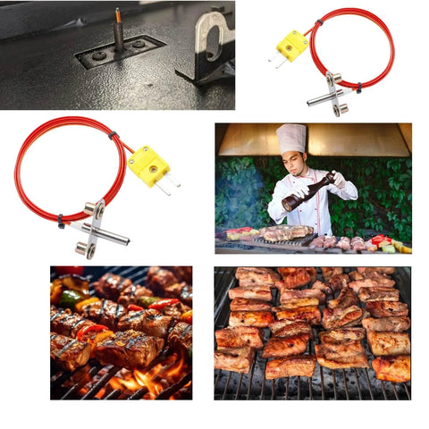 Thermocouple probe kit for Traeger D2 PRO/Ironwood grills; red wire, yellow plug, metal probe and mounting hardware