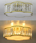 Gold Crystal Flush Mount Ceiling Light With 4 Lights, Modern Brass Frame, Flower Drum Design, Premium Glass Crystals, fixture view