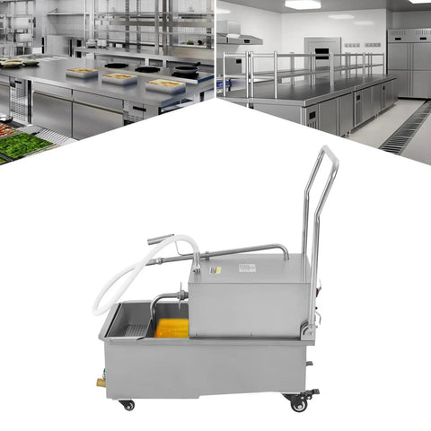 Pro Level Commercial Fryer Oil Filter Workhorse With Rolling Cart And Rugged Stainless Steel Tank Featuring A Solid 550W Motor for grease removal