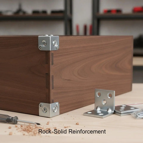 Heavy Duty 90 Degree L Bracket Set For Furniture Assembly And Shelf Support With Pre Drilled Holes And Screws Included Four Pack used on wood corner