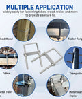 Beefy Heavy Duty Square U Bolts Kit With Frame Plates And Nuts Three Eighths Inch Diameter By Three Inch Wide By Seven Inch Long Stainless Steel U Clamp Bolts For Cars Trailers Ski Boats Tubes And Sailboats in multiple applications like wood, trailer tongues, trampolines, and motorboats.