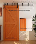 Ceiling Mount Sliding Barn Door Hardware Kit For Low Ceiling Spaces With L Shape Bracket System Fits 36 Inch Wide Single Wood Doors Heavy Duty Carbon Steel Hangers Supports Up To 220 Lb Per Door installed on wooden door.