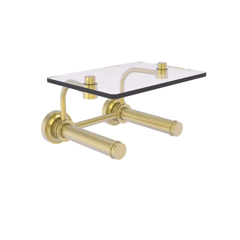 Dottingham 2 Roll Toilet Paper Holder With Glass Shelf Satin Brass Finish Solid Brass Bath Accessory For Extra Roll Storage
