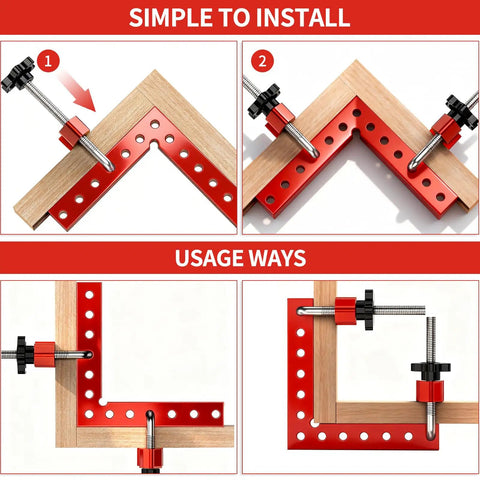 Heavy Duty Corner Clamps For Woodworking, 4 Pack 5.5 Inch Aluminum Right Angle Positioning Squares in installation steps.