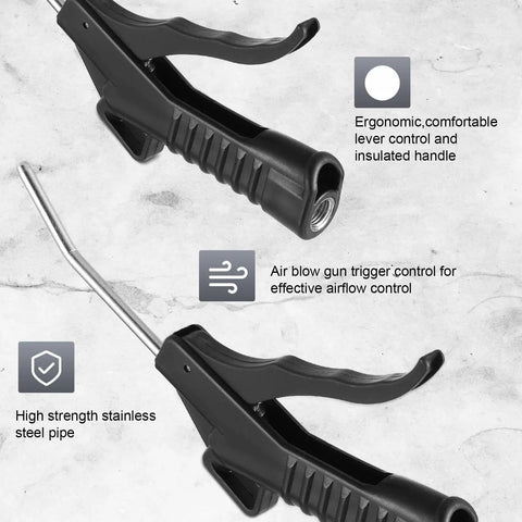 8 Piece Air Blower Nozzle Set With Pistol Grip For Compressor shown with black ergonomic handle and iron barrel