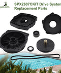 Drivetrain Upgrade Kit for 1-HP Pool Pumps SPX2607CKIT Replacement shown with all 6 components displayed above a pool