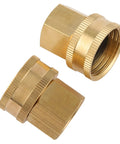 Brass Garden Hose Adapter One Half Inch NPT Female To Three Quarter Inch GHT Female With Double Swivel Connector No Fuss Rustproof Easy To Use Quick Connect For Standard Hose Fittings, 2 brass adapters