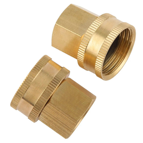 Brass Garden Hose Adapter One Half Inch NPT Female To Three Quarter Inch GHT Female With Double Swivel Connector No Fuss Rustproof Easy To Use Quick Connect For Standard Hose Fittings, 2 brass adapters