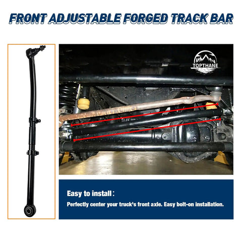 Beefed Up One And A Half To Eight Inch Lift Adjustable Front Track Bar For Ford F250 F350 4x4 Super Duty Forged Steel Suspension Upgrade Precision Machined Fit installed under truck