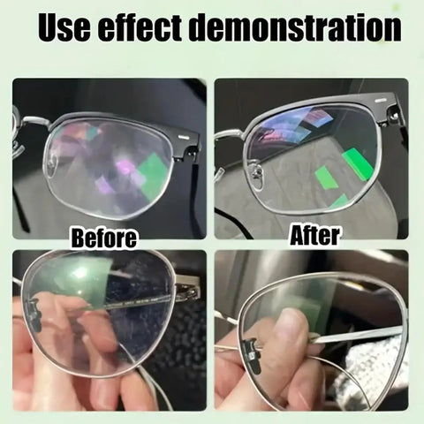 Scratch Remover Paste For Glasses And Screens Pro Repair Kit, Quick Fix Polishing Paste shown on glasses with before and after effects