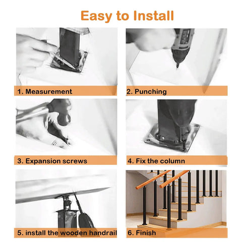 Easy installation steps for Heavy Duty Black Iron Balusters 8 Pack Rust Resistant Railing Spindles With Secure Flat Brackets.