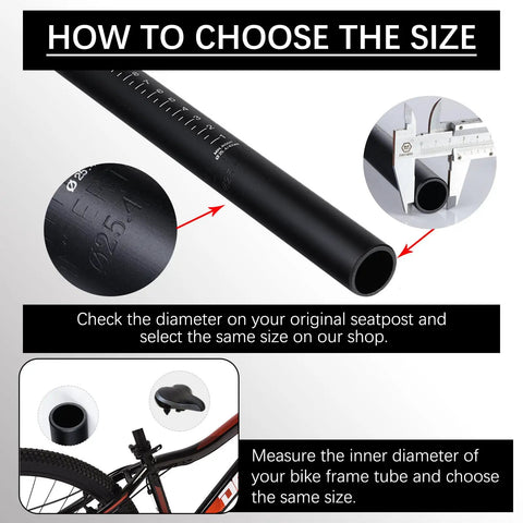 How to choose the size for Bike Seat Post 400mm Aluminum Alloy For Mountain Road BMX And Fixed Gear Bikes, dia options shown