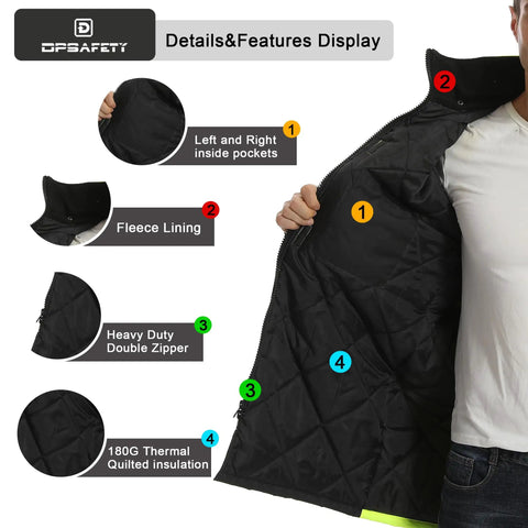 Mens Top Shelf High Visibility Reflective Jacket Waterproof Winter Work Parka Built Like A Tank Ansi Class 3 Safety Coat features fleece lining and inside pockets.