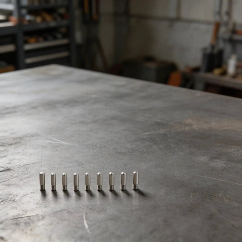 10 copper electrodes from the 26-Pack Plasma Cutter Consumables Kit For AG60 SG55 CUT55 on a metal surface.