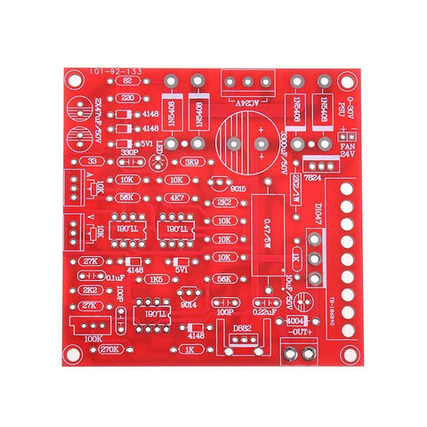 Red circuit board for 0-30V Adjustable DC Regulated Power Supply DIY Kit With Overload And Short Circuit Protection, 2mA to 3A.