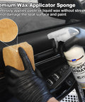 Applying wax with All In One Car Interior Cleaning Kit With Horse Hair Leather Brush, Long Bristle Detailing Brushes, Microfiber Cloths And Applicator, Pro Grade Interior Detailing Supplies For Leather, Fabric And Trim.