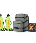 Mini Scuba Tank 1.9L Twin Pack Portable Diving Tank Reusable Pony Bottle For Underwater Exploration Lung Air Tank Kit With Vests Family Buddy Kit Boat Cleanup Rescue S700 Plus with backpack and compressor