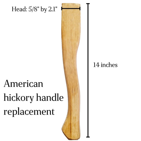 Two Pack Hickory Axe Handle Replacement for 14 Inch Axes with One and a Quarter Pound Heads shown upright on white background.