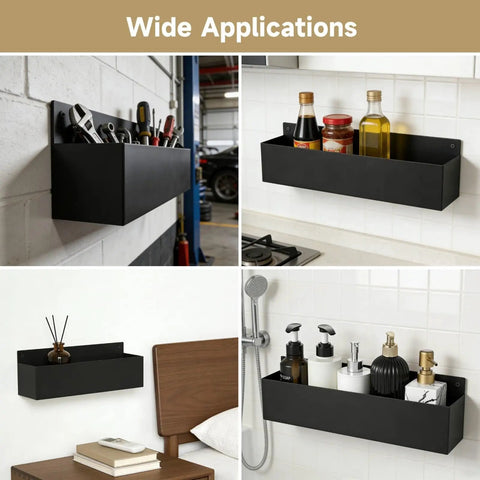 Two Pack Magnetic Storage Can Holder Set For Desk Or Wall Mount, Multi Purpose Shelf in use in garage, kitchen, and bathroom settings