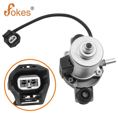 Brake booster vacuum pump with silver metal body and black electrical connector.
