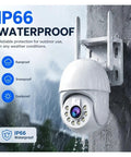 Dope 4K PTZ WiFi Security Camera With Smart Auto Tracking And Dual Night Vision Smooth Ball Design mounted outdoors with rain protection.