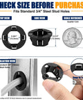 100 Pack Half Inch Snap In Bushing Grommet Set For Cable Holes And Wire Panels, showing top and side view with size details