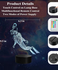 Scuba Night Light 3D Illusion Lamp With Remote 16 RGB Colors 4 Flash Modes Dimmable And Timer; diver design, remote, power supply