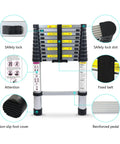 10.5 Ft Aluminum Telescoping Ladder For Home And Job Site, A Beefy Multi Purpose Extension Ladder With Heavy Duty Build, Anti Slip Feet, Compact Fold, Quick Lock, 330 Lb Capacity features diagram