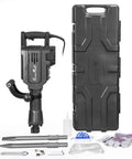 Workhorse 2800 Watt Electric Demolition Jack Hammer For Concrete Breaking With 1900 Impacts Per Minute And 55 Joules Includes Carry Case Protective Gear And One Eighth Inch Bull Point And Flat Chisel