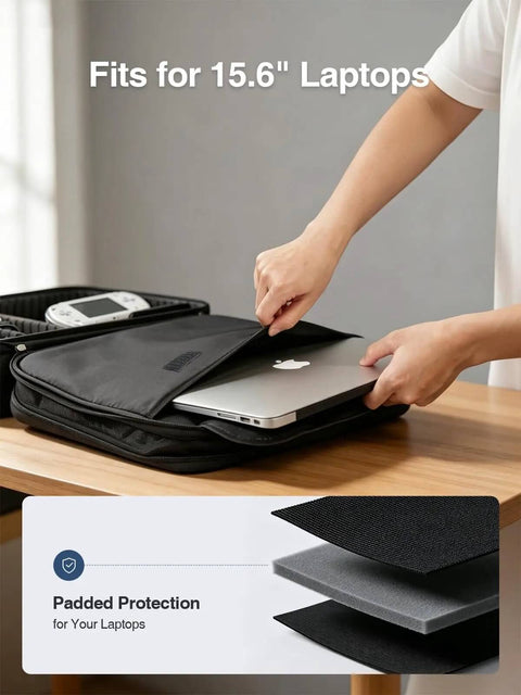Hella Spacious Electronics Travel Case Cable Management Bag Charger Cord Holder Power Bank Sleeve Fits 15 Inch Laptop with padded protection